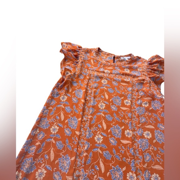 DR2 Women’s Orange Paisley Floral Blouse Flutter Sleeves Lightweight SZ Medium - Picture 4 of 8
